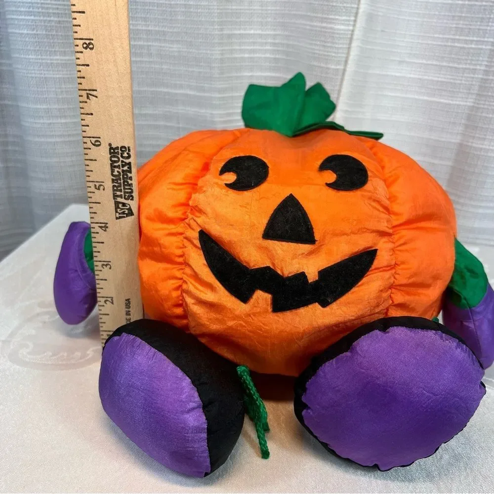 1996 Halloween Jack O Lantern Pumpkin Nylon Plush Stuffed Shelf Sitter